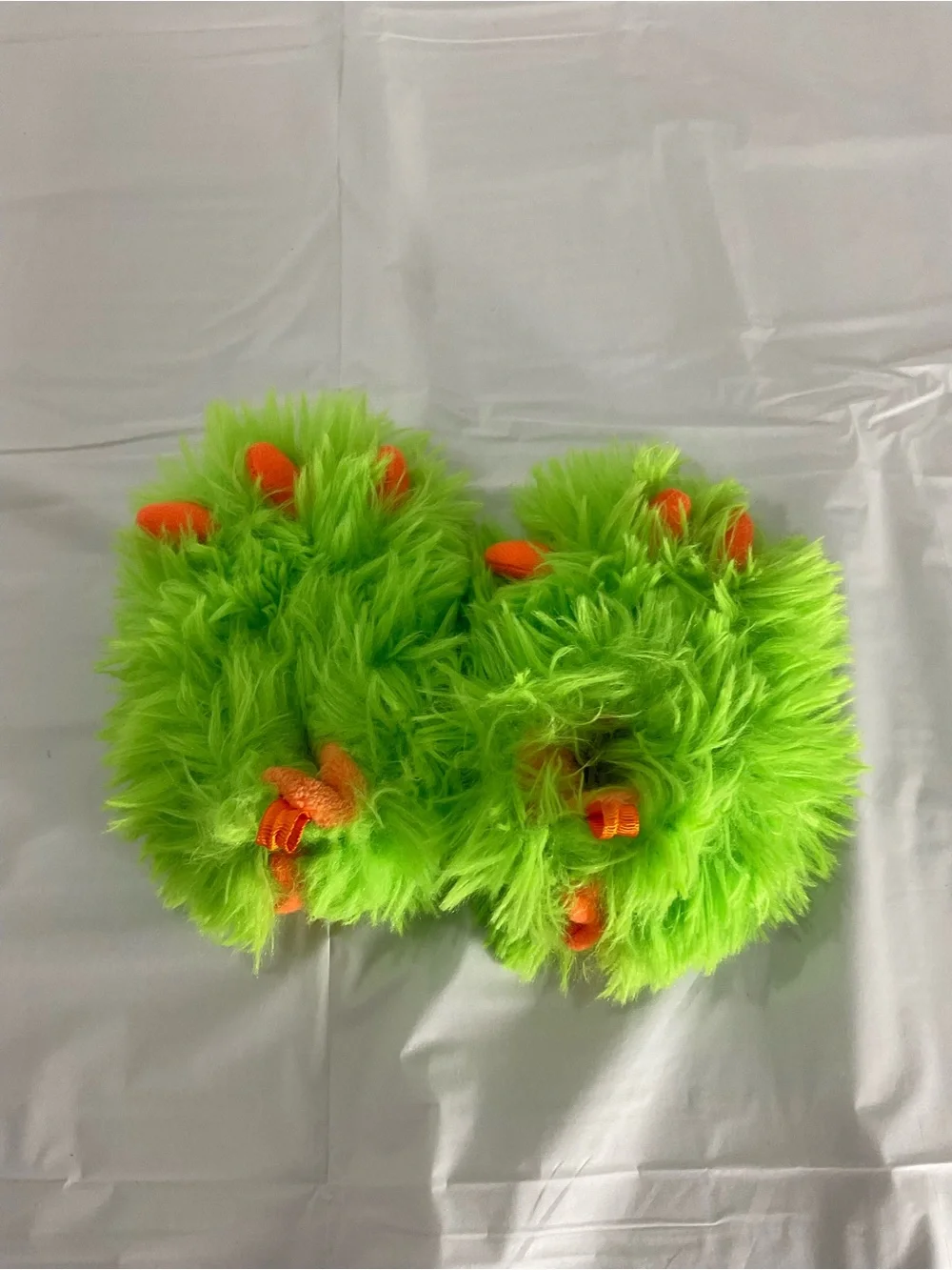 wonder nation Neon Green and Orange Fuzzy Monster Slippers. Size 2  and size 3.